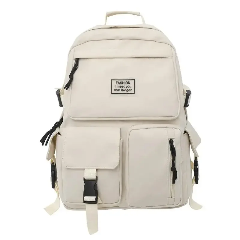 A Load Of Multi-pocket Men and Women Universal Nylon Large-capacity Leisure Simple Schoolbag Insert Buckle Computer Backpack: WHITE