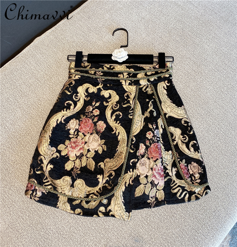 2023 Dames Retro Elegante A-Lijn Rok Bloem Borduurwerk Hoge Taille Slank Boven Knie Vrouwen Mini Rok Mode Vintage Kleding