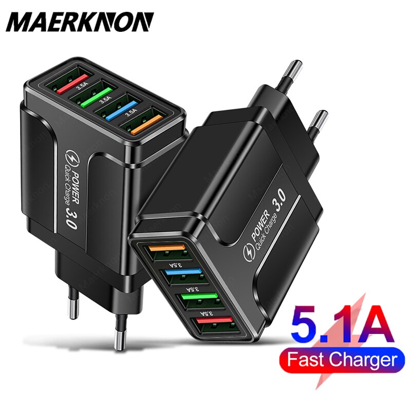 4 USB Charger Quick Charge 3.0 Charging For iphone 11 Xiaomi redmi note 10 Samsung Huawei Wall Mobile Charger Fast Wall Charger