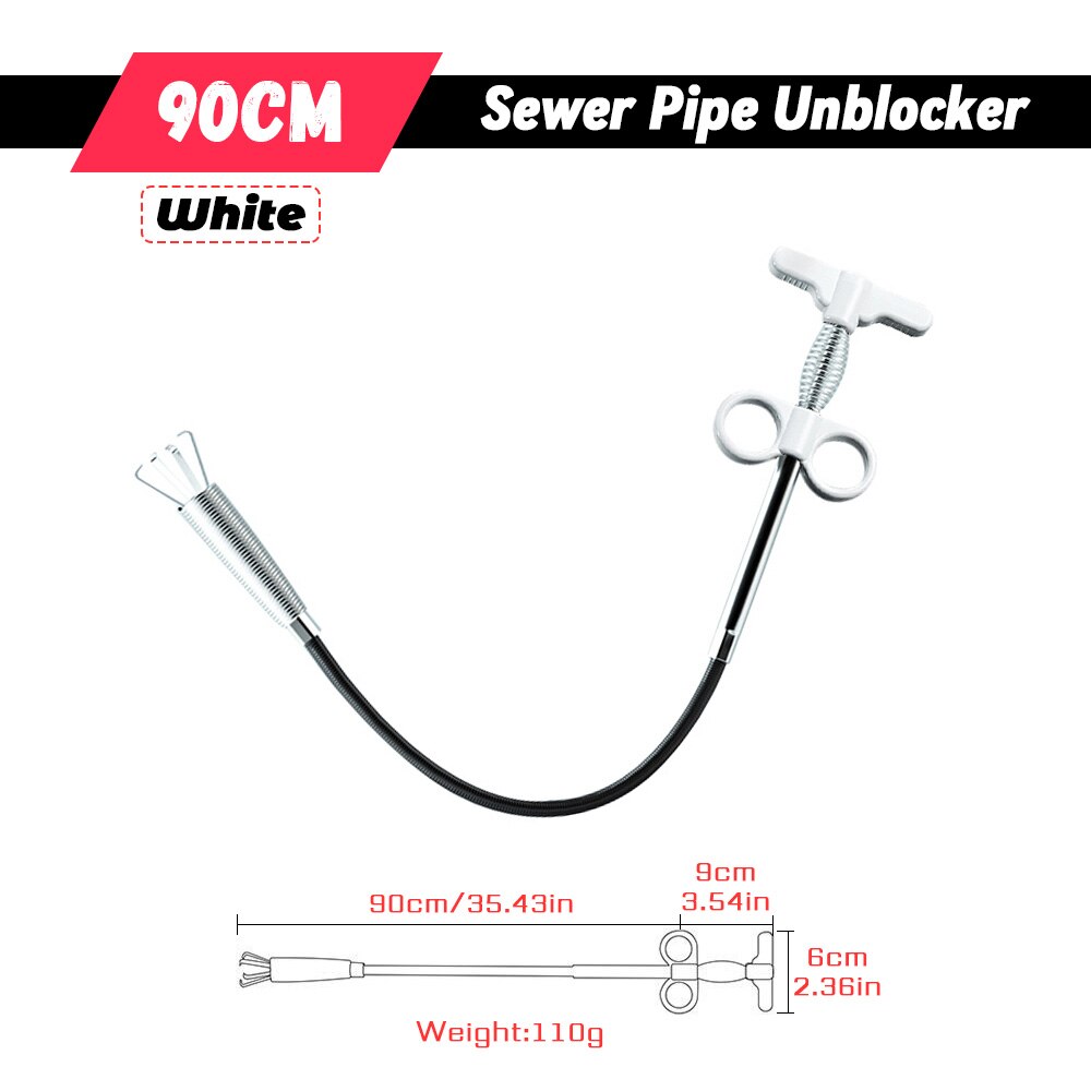 60/90/160mm Sewer Pipe Unblocker Snake Spring Pipe Dredging Tool for Bathroom Kitchen Hair Sewer Sink Pipeline Cleaning Tools: White 90cm