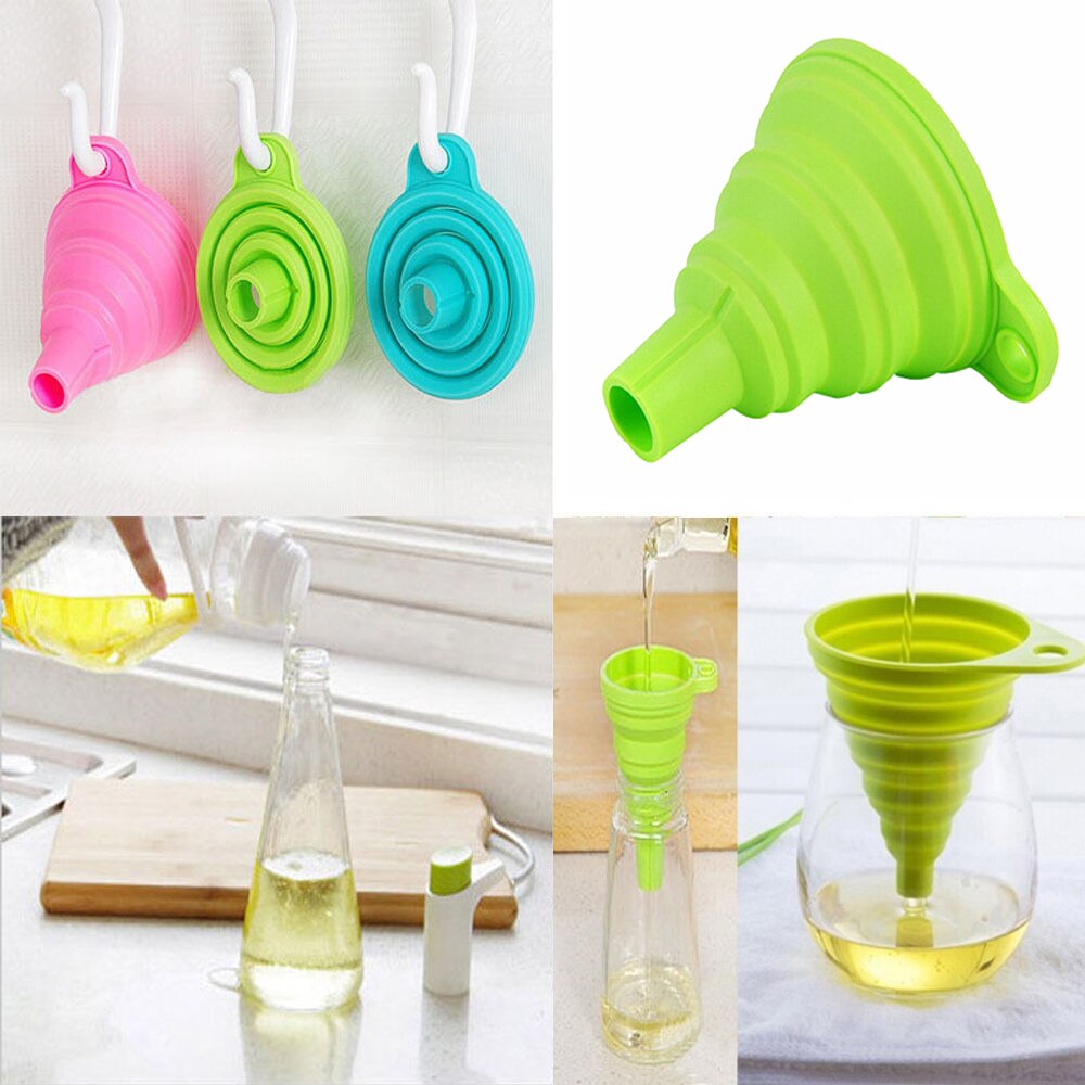 Collapsible Silicone Funnel Foldable Heat Resistant Practical Kitchen Hopper Funnels Mini Colanders Strainers Funnels