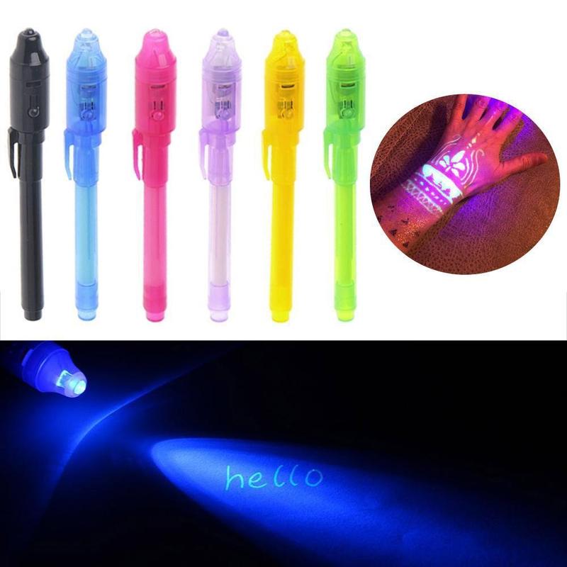 Plastik stort hoved uv usynlig lys pen led lys usynlig lys pen pen pen pen forfalsket blæk markør til børn  t4 s 3