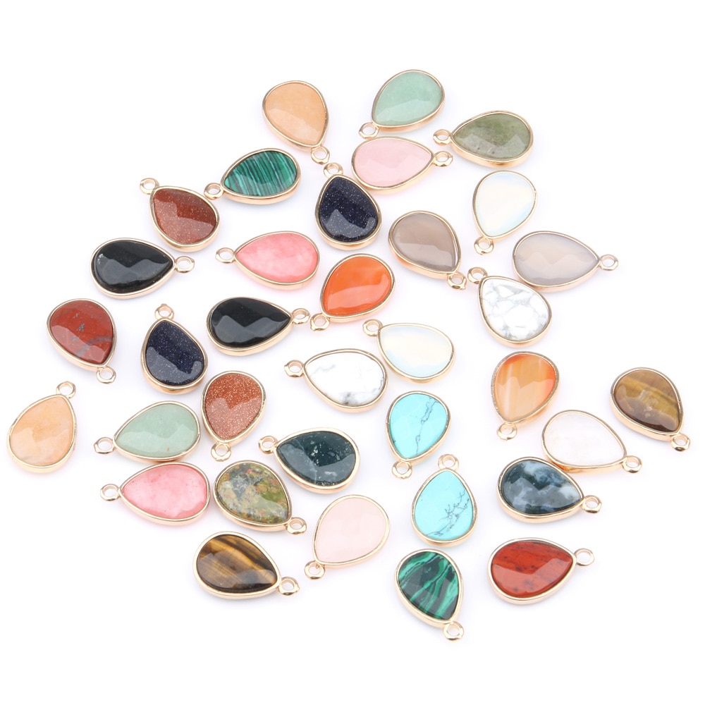 5pcs Natural Stone Pendant Water Shape Faceted Agated Pendant for Jewelry Making Necklace for Women 25x15x7mm