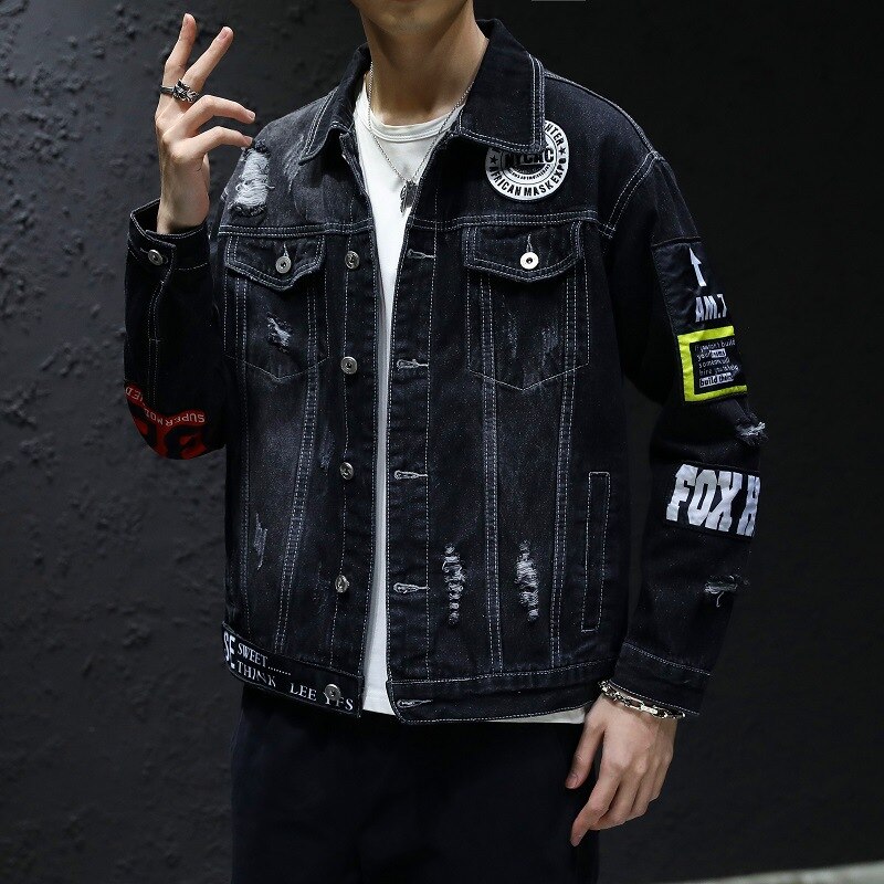 Denim Jacke Männer Frauen Hiphop Streetwear Punk Rave Steampunk Motorrad Cowboy Graffiti Zerrissene Jacke Outwear Jeans Jacke
