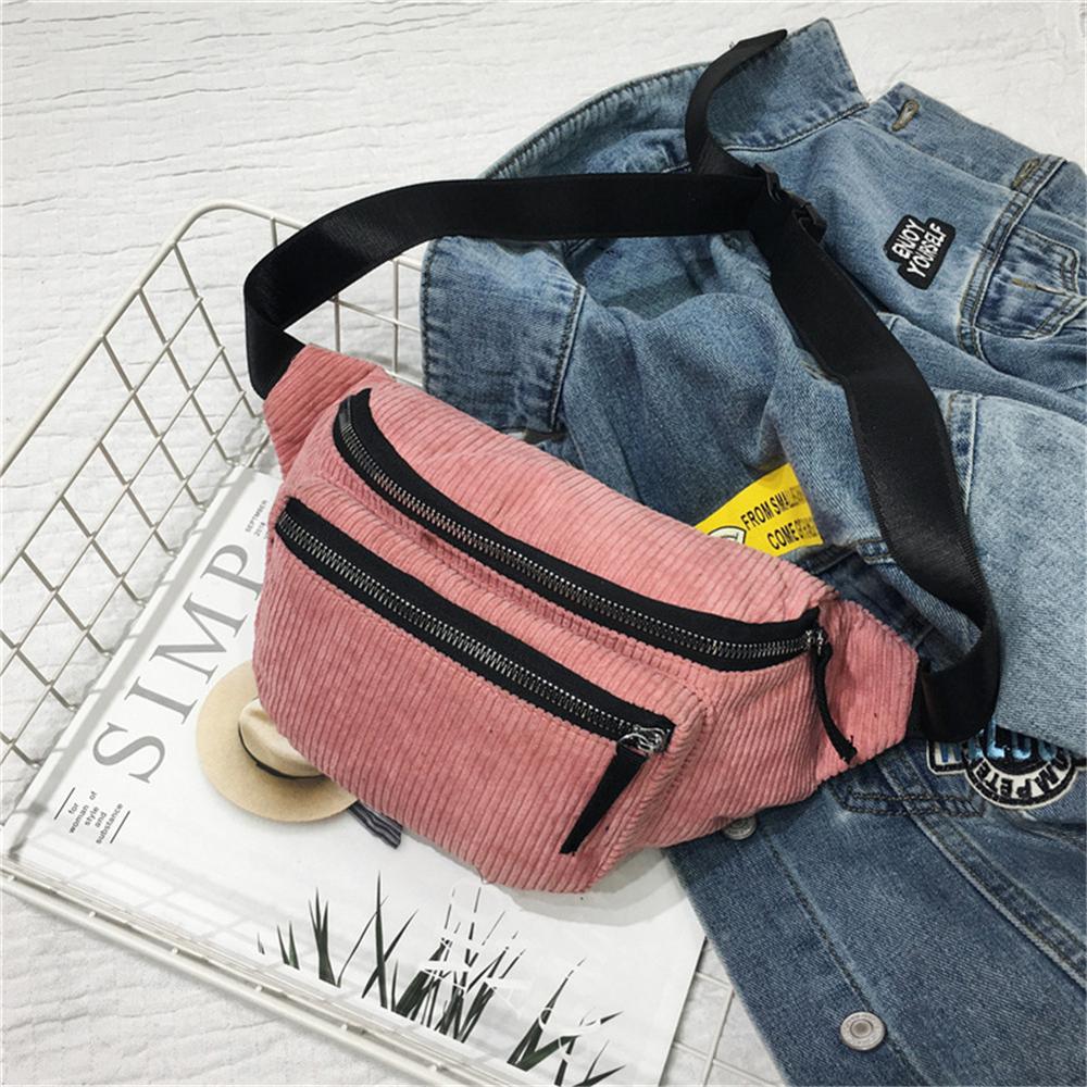 corduroy Waist Bag Zipper Chest Bag Sport Canvas Fanny Pack Girl Waist Belt Bags Phone Waist Pack for women