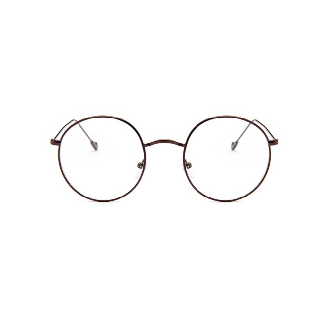 Metal Ladies Glasses Frame Round Transparent Lens Classic Retro Men Prescription Optical Glasses: Bronze