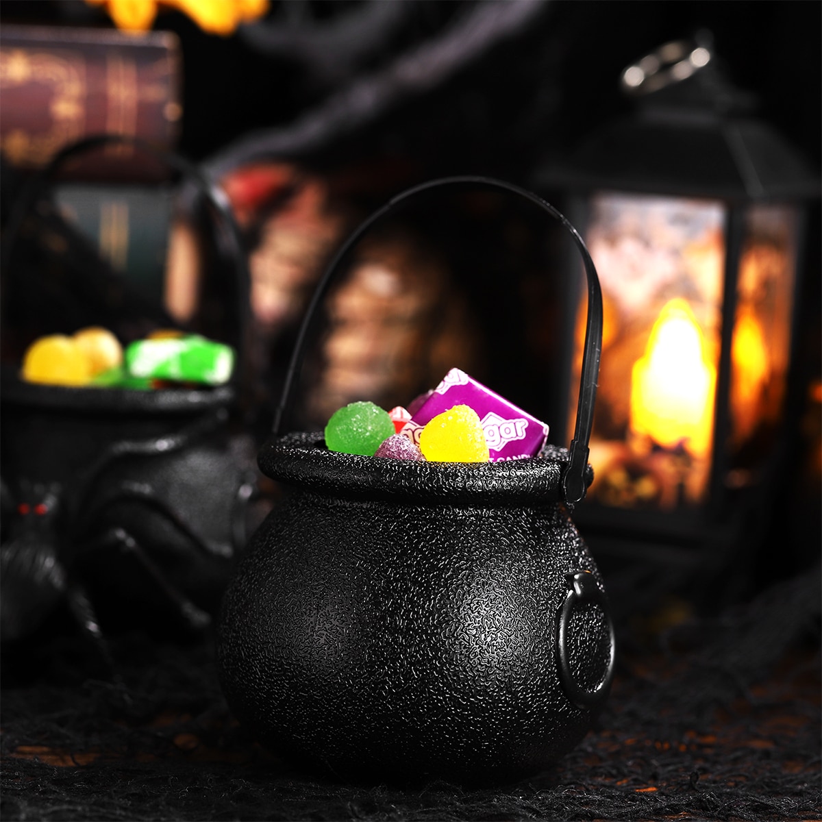 BESTOYARD 10pcs 5x7cm Halloween Candy Bucket Witchs Cauldron Trick or Treat Candy Pail Holder Black