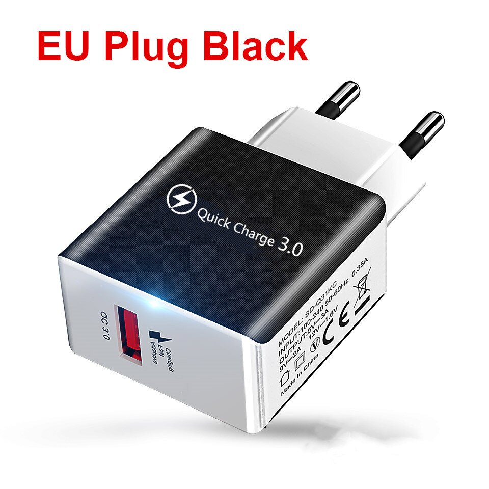 Carregador do telefone móvel carga rápida qc 3.0 4.0 18w carregamento rápido ue eua plug adaptador de parede usb carregador para iphone samsung xiaomi: Black EU Charger