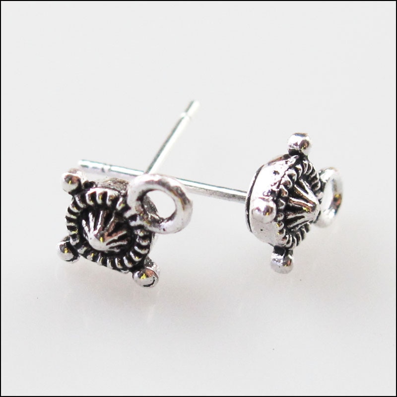 20Pcs Tibetan Silver Cone Flower Earrings Studs With Loop Findings