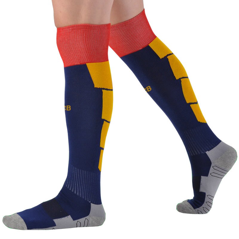 medias de fútbol para niños y adultos equipo de fútbol Club Calcetines antideslizantes gruesos calcetines calientes rodilla alta entrenamiento medias largas: Azul / Kids