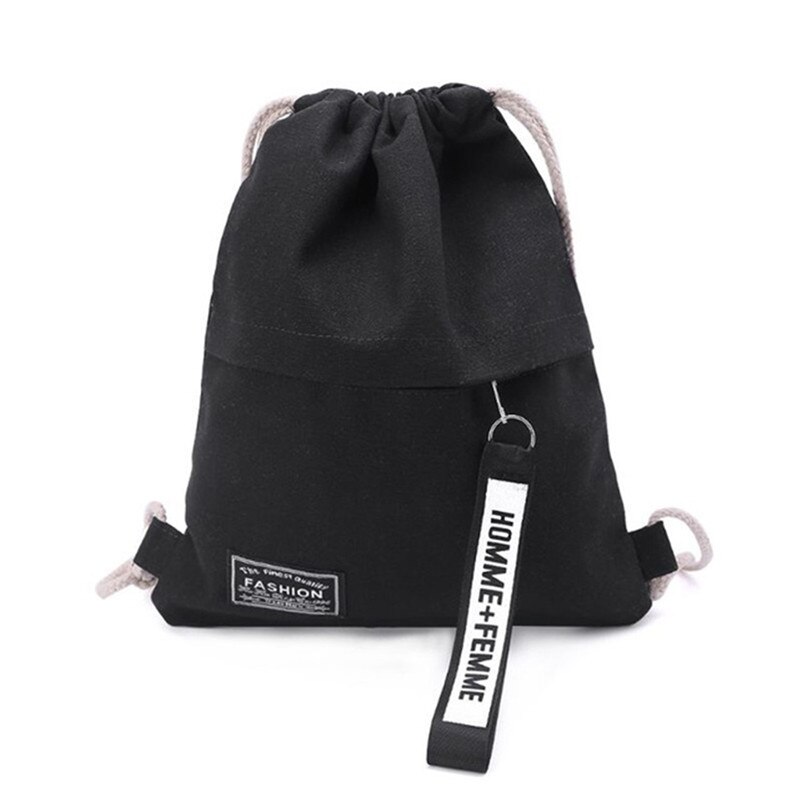 Sac à dos en toile avec cordon de serrage, sac de rangement à cordon pour l'école, sac à dos pour adolescents: Black