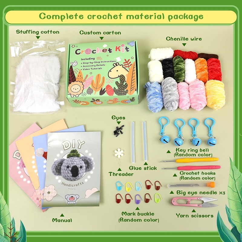 Lmdz Anfänger Tiere häkeln Strickset für Erwachsene Schritt-für-Schritt-Video-Tutorials genug Garn Füll haken und Zubehör