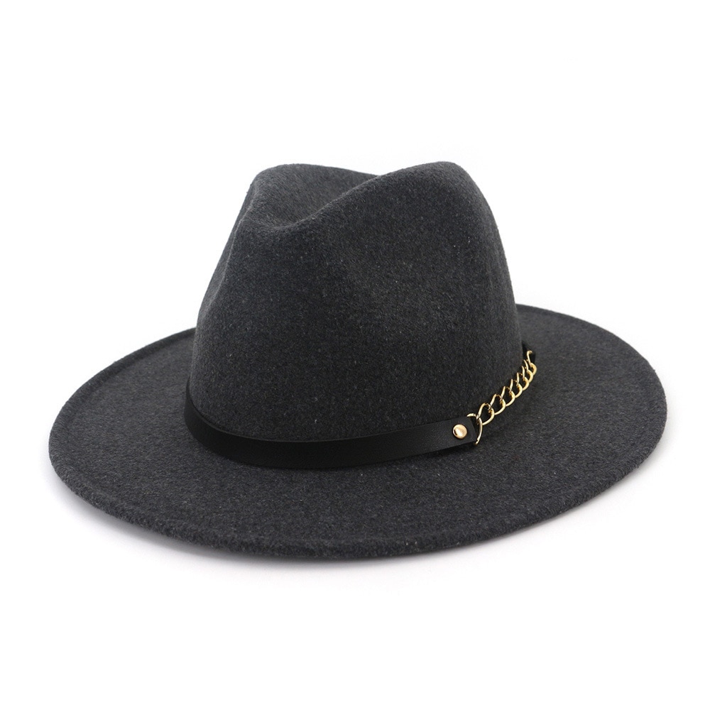 Efterår vinter filt fedora hatte med bælte bred flad kant jazz trilby formel top hat panama cap til unisex mænd kvinder: 6