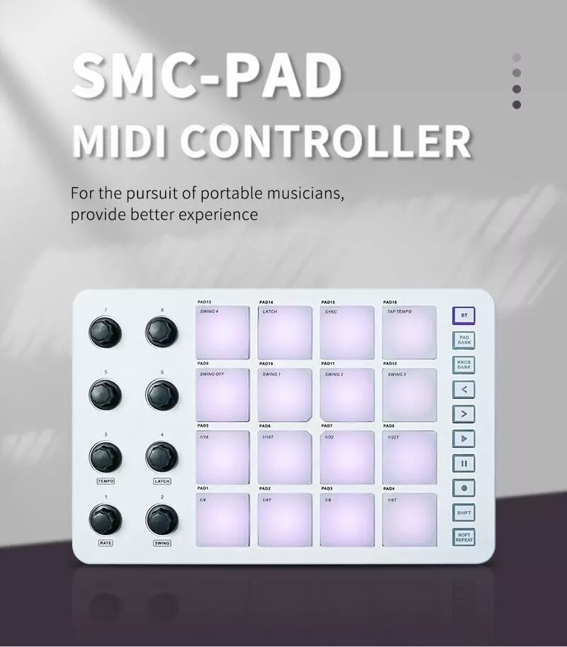 Controlador MIDI inalámbrico M-VAVE SMC-PAD, teclado de percusión adecuado, interfaz de USB-C, portátil, almohadilla MIDI pequeña