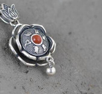 100% 925 Zilveren Tibetaanse Lotus Zes Woorden Hanger 925 Sterling Boeddhistische Om Mani Padme Hum Hanger Tibetaanse Geluk Hanger: Default Title