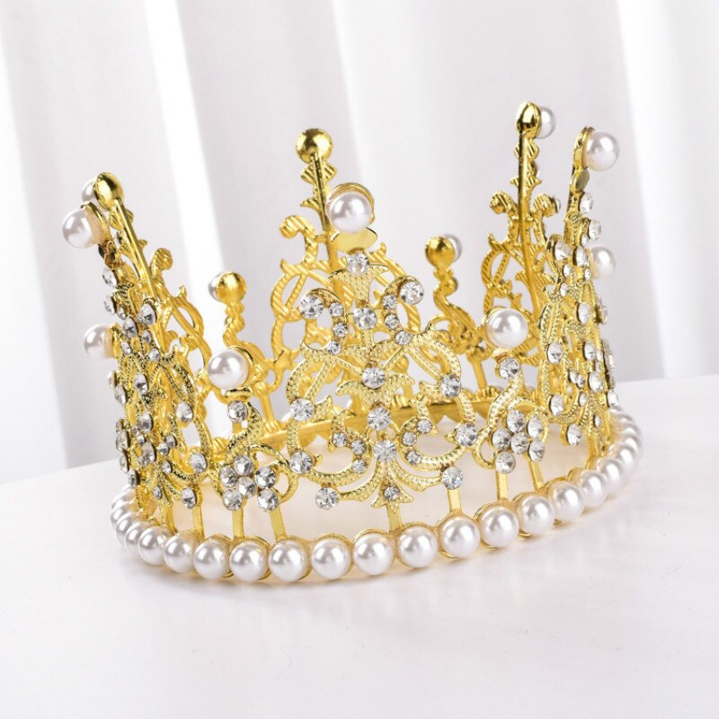 12*7.5cm perle diamant krone brude tiarer tillykke med fødselsdagskage topper bryllup dekoration til kvinder fest forsyninger
