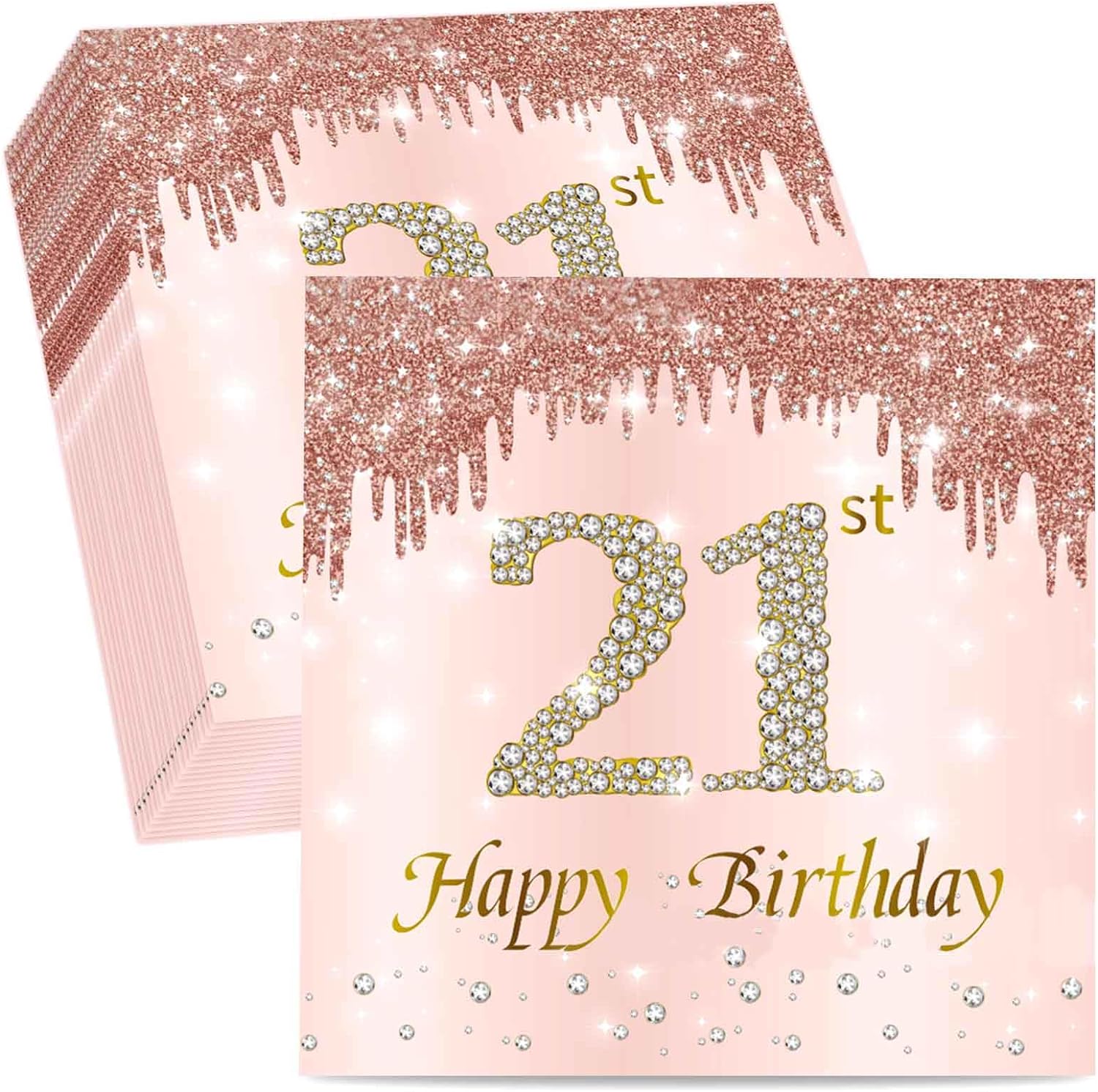 20Pcs Birthday Napkins 18th 30th 40th 50th 60th Rose Gold Pink Birthday Women Paper Tissues Birthday Party Anniversary Decorat