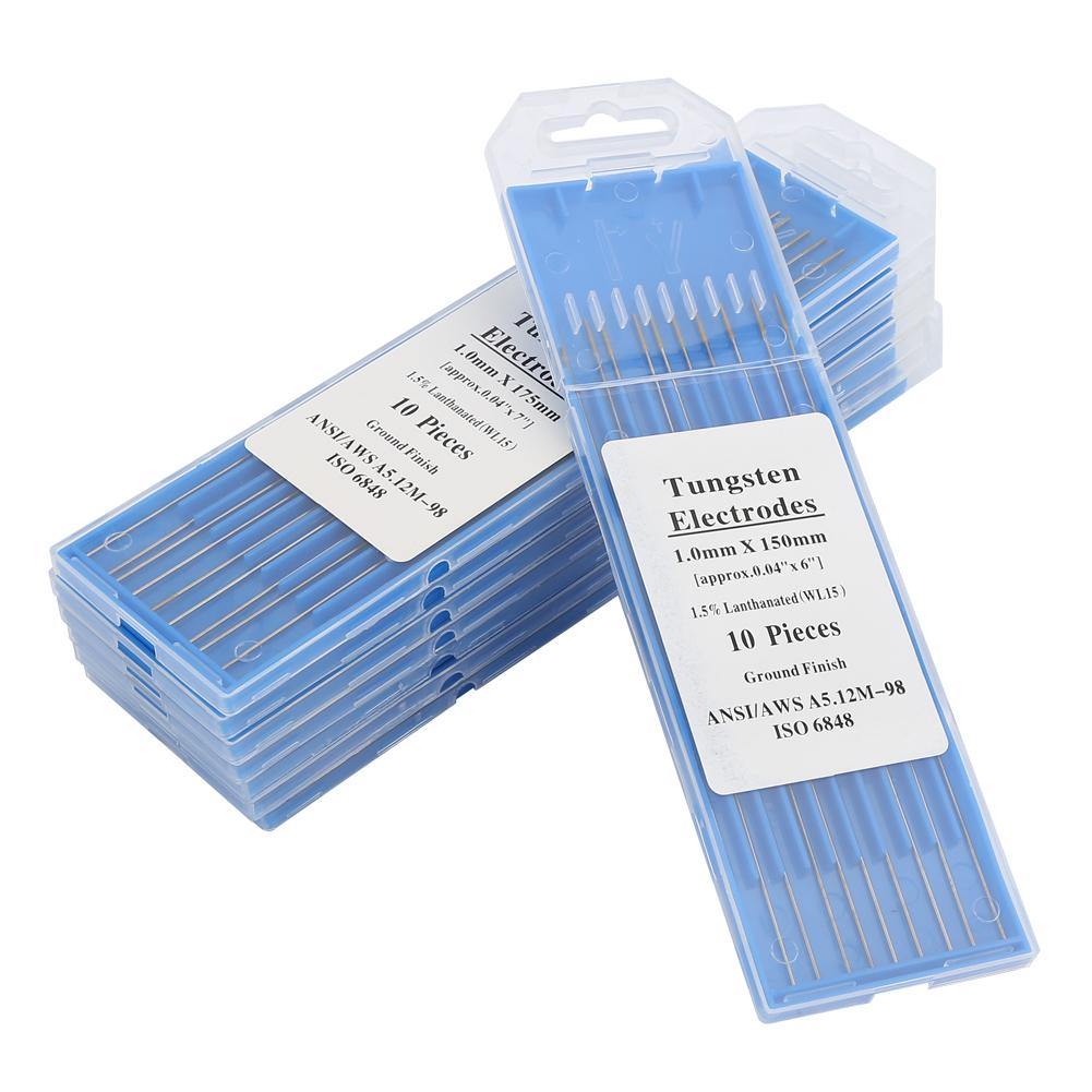 10 pièces/boîte de soudage lanthane 15 électrodes de tungstène WL TIG pour acier inoxydable alliage métallique soudage baguettes à souder ensemble basse température