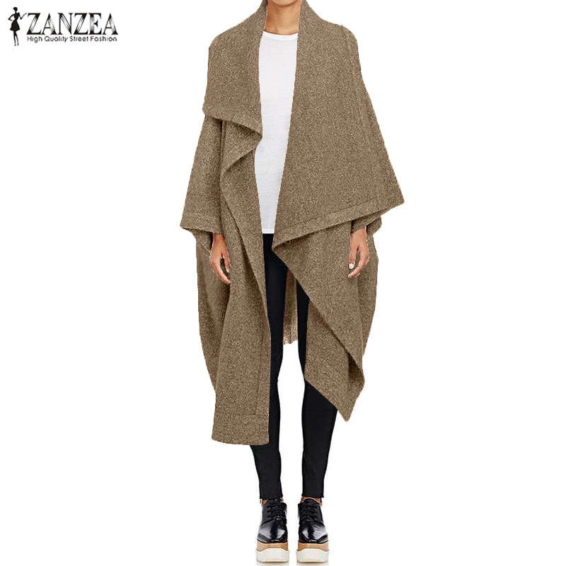 ZANZEA décontracté longue Trench femmes manteaux automne revers cou Cardigan vestes femme laine Cape Poncho grande taille hauts