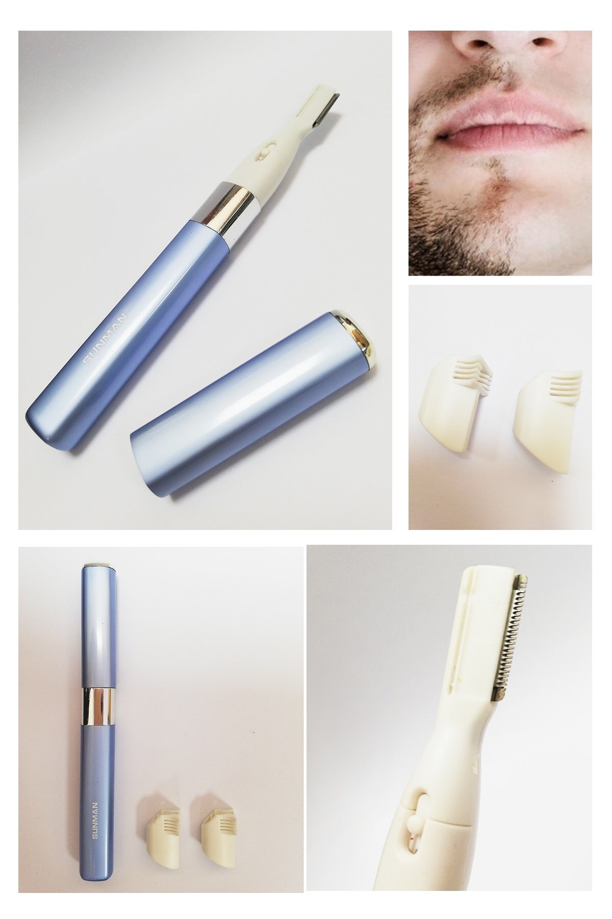 Recortador de vello de cejas para hombre, máquina para recortar el vello de la nariz y la barba, funciona con batería, 2