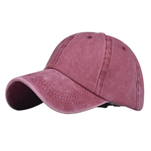 Mænd vasket bomuld baseball cap vintage solid farve justerbar anti uv udendørs sport hestehale hat baseball cap: Rødvin