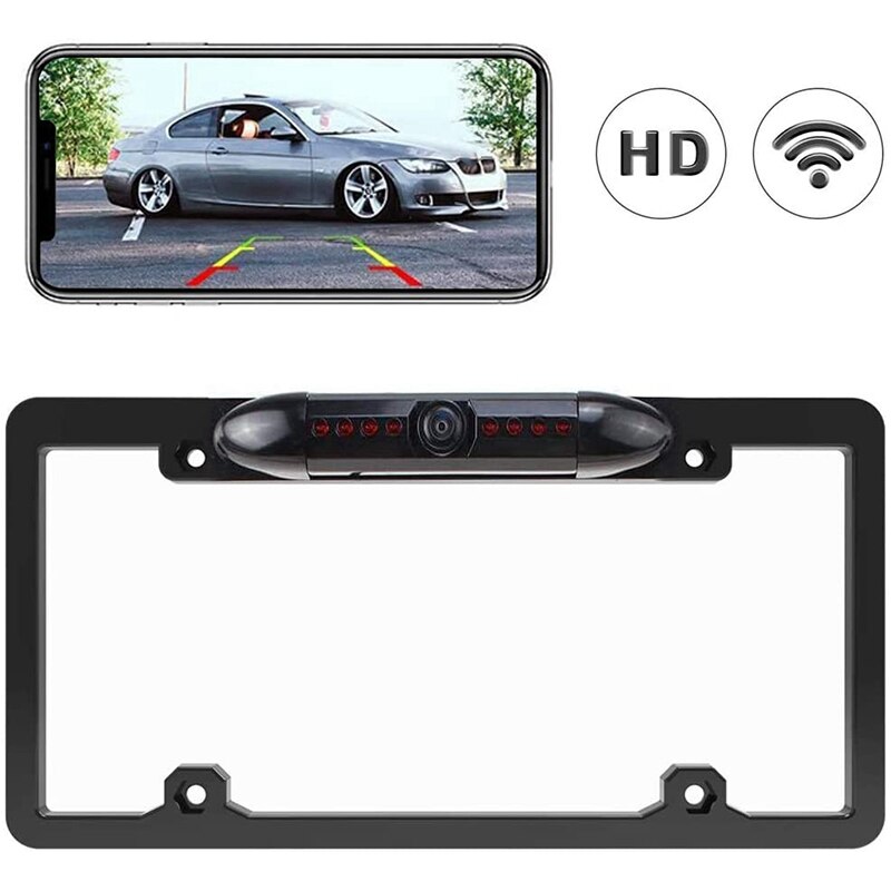 Marco de matrícula de coche Universal HD WiFi cámara de marcha atrás inalámbrica Monitor de visión nocturna impermeable Android y IOS