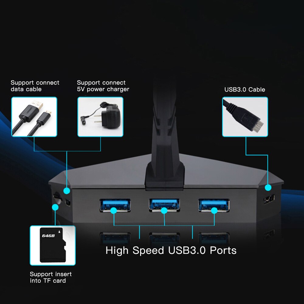 High Speed USB HUB 3-Port USB 3.0 Data Gaming HUB with Mouse Bungee USB Hub Splitter Card Reader Mouse Clamp with USB-COMBO
