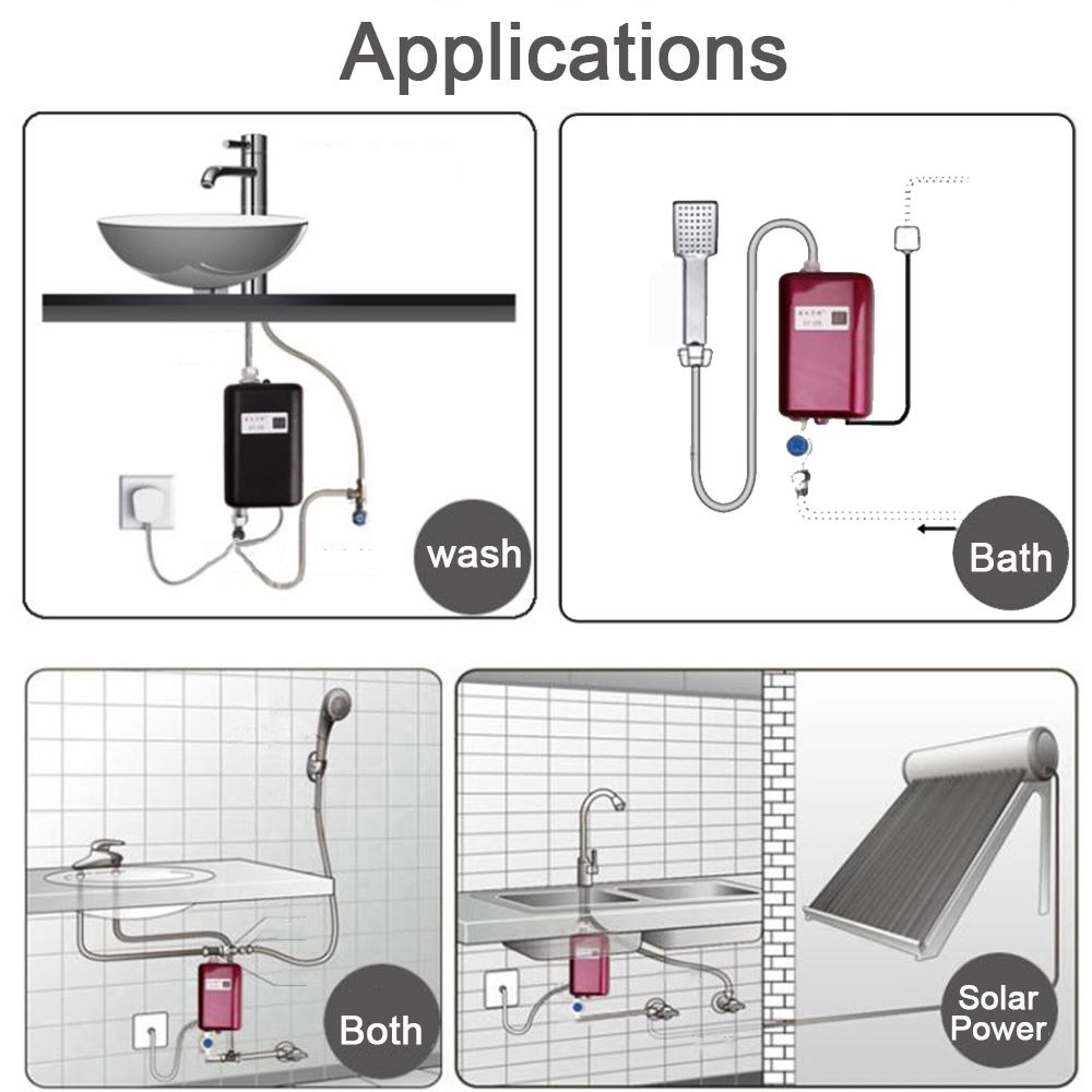 3800W 110/220V Electric Water Heater Instantaneous Instant Tankless Kitchen Water Heaters Temp Display Shower Heating Thermostat