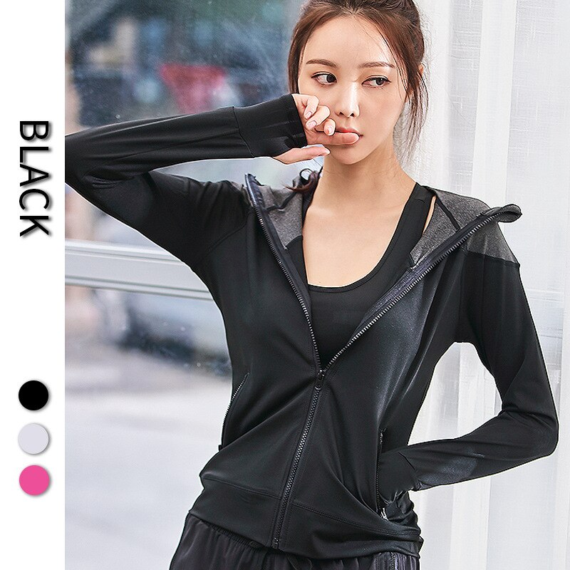 Fall Yoga Clothes Women's High Breathable Sweat-absorbent Slim Fitness Clothes Long Sleeve Zipper Sports Jacket: S / Black