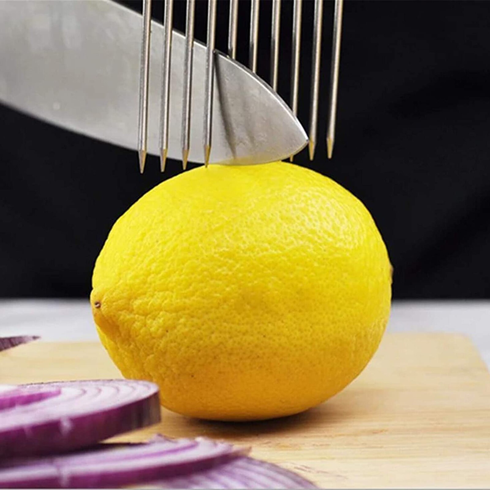 Ui Naald Ui Vork Groenten Fruit Snijmachine Tomaat Cutter Snijden Veilig Aid Houder Roestvrij Staal Keuken Gereedschap