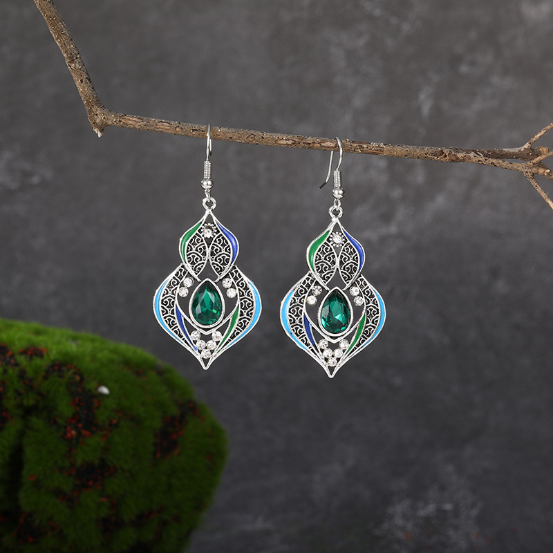 Pendientes bohemios con forma de calabaza para mujer, aretes con diamantes de imitación de cristal rojo y azul, Estilo Vintage, étnico, indio, Jhumka