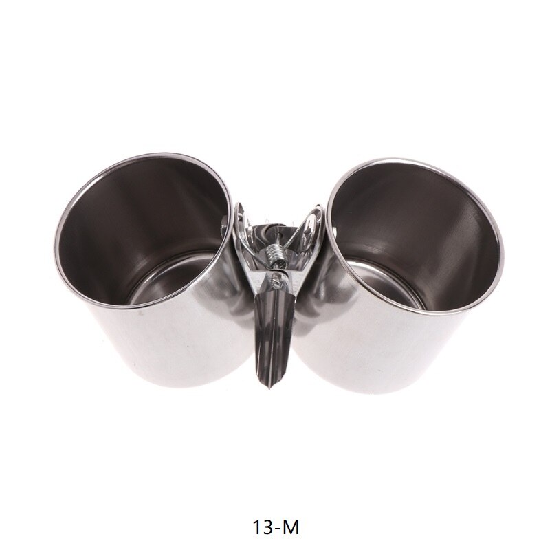 Food Water Feeding Bird Double Cups With Clip Stainless Steel Parrot Cage Stand: 13-M