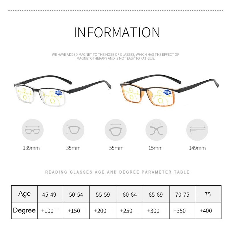 Zilead-gafas de lectura con zoom inteligente para hombre y mujer, lentes de lectura con enfoque múltiple, ligeras, cómodas, con montura TR90, unisex