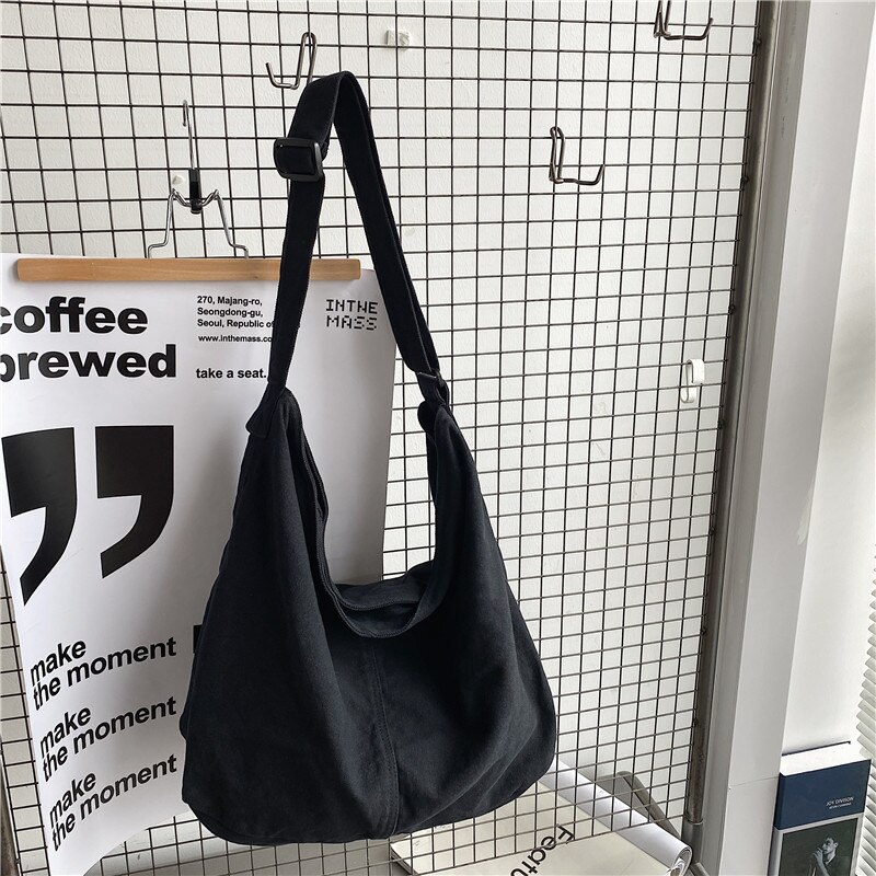 Vrouwen Schoudertas Grote Canvas Crossbody Tassen Voor Vrouwen 2022 Katoenen Doek Mode Koreaanse Vrouwelijke Studenten Schooltas Handtassen: Black