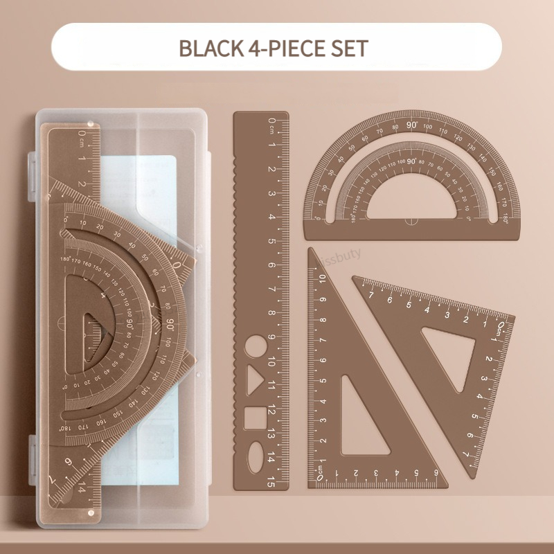 4 In 1 Aluminum Alloy Ruler Stationery Set Aluminum Alloy Multifunctional Combination Ruler Triangle Protractor for Drawing: PURPLE