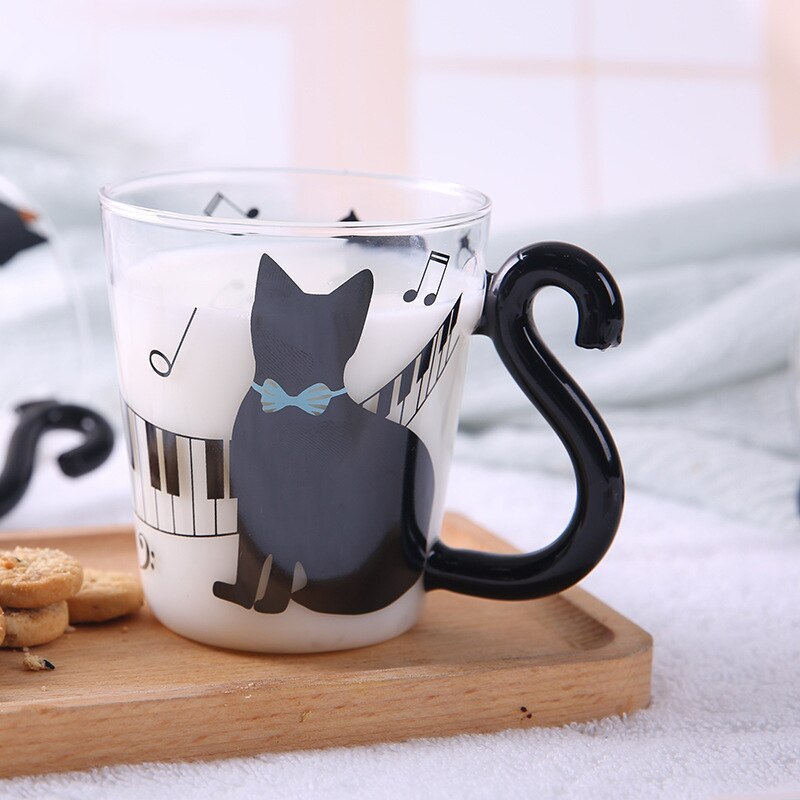 Dessin animé belle chat verre tasse maison bureau Couple verre jus tasse avec poignée impression vin verres eau verres pour boire