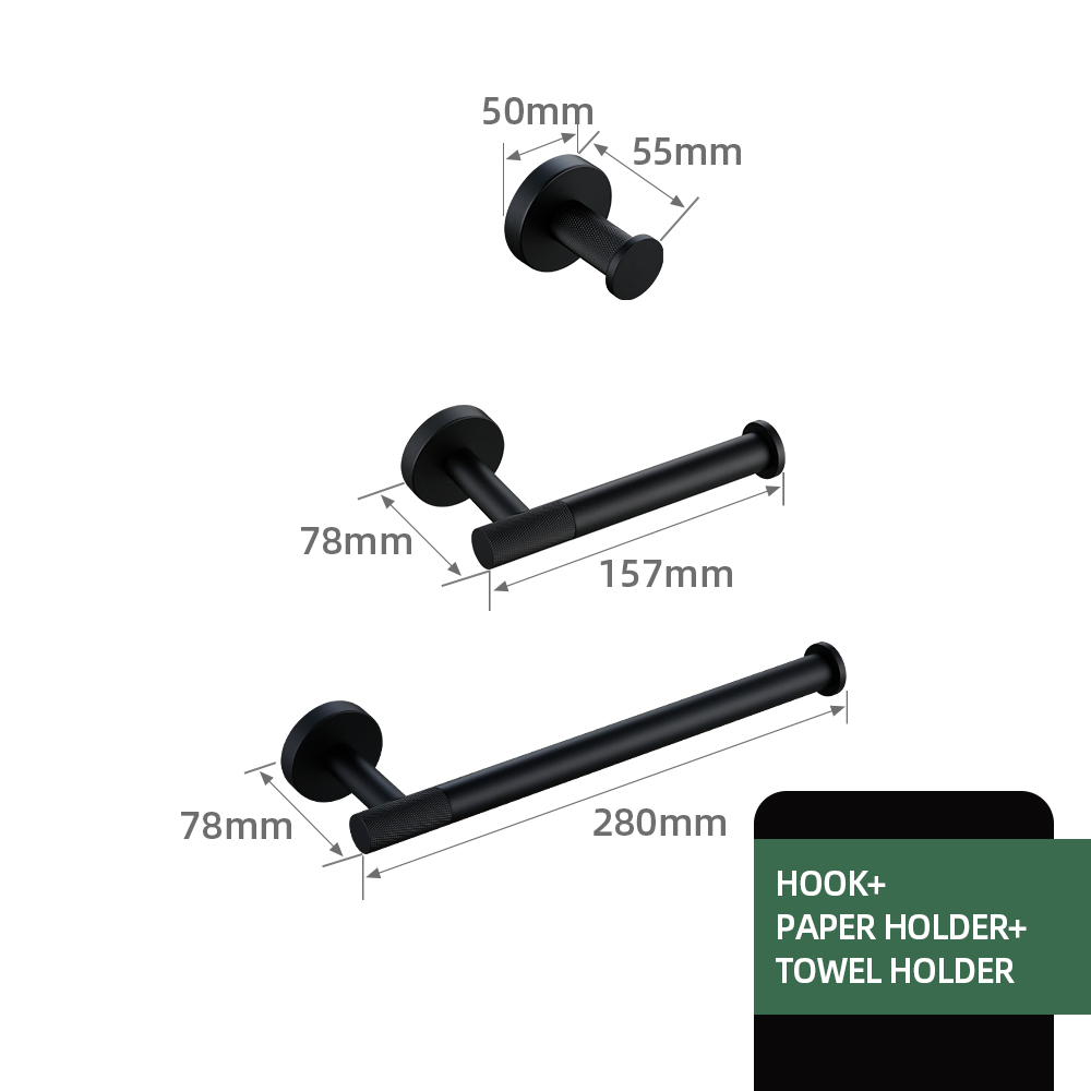 Zwarte Badkameraccessoires Messing Kartelset Papierhouder Handdoekenrek Plank Enkele Handdoekhouder Toiletborstelhouder Haak: Black