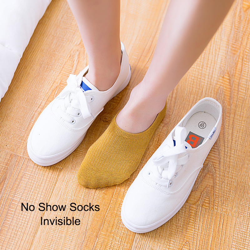 5 pares de zapatillas de calcetín para mujer, calcetines invisibles finos y transpirables de verano de colores sólidos, calcetines cortos invisibles de silicona antideslizantes