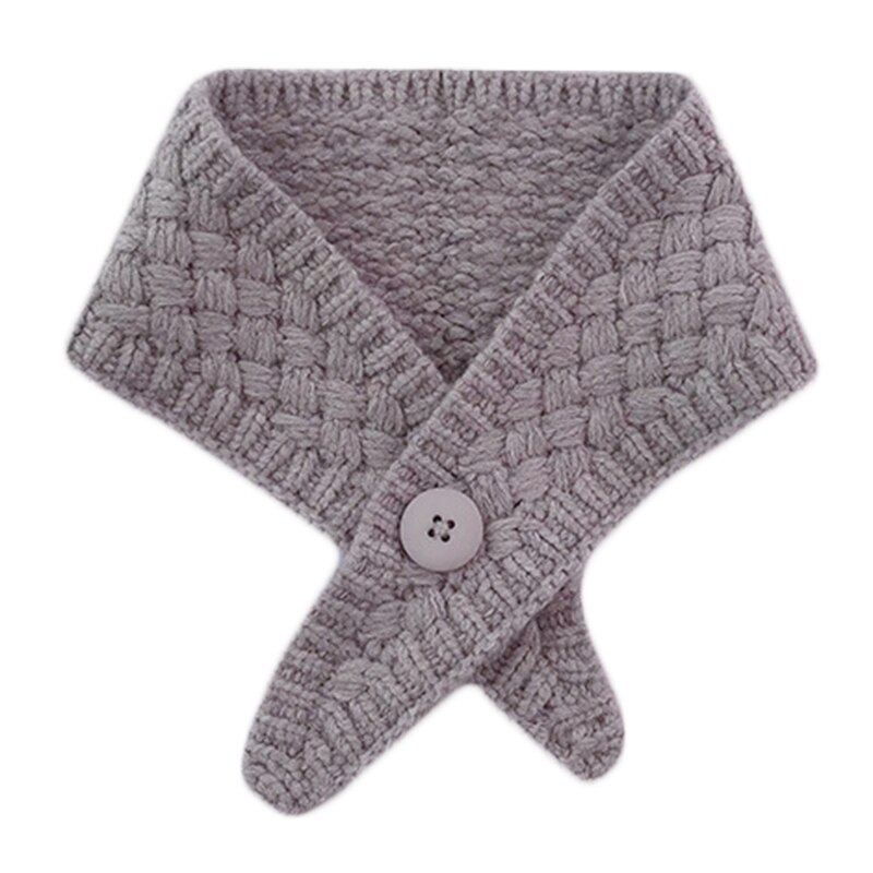 Women Knit Button Scarf Cross False Collar Solid Color Crochet Shawl Wrap Warmer 6XDA: Light Grey