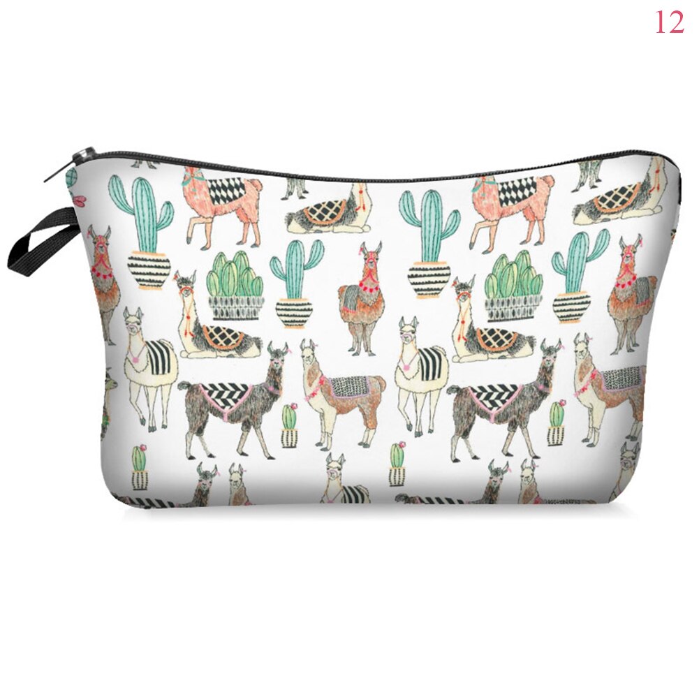 Saco cosmético à prova dwaterproof água impressão folha de alpaca saco de toalete para viagens organizador maquiagem beleza bolsa feminina zíper bolsa: 12