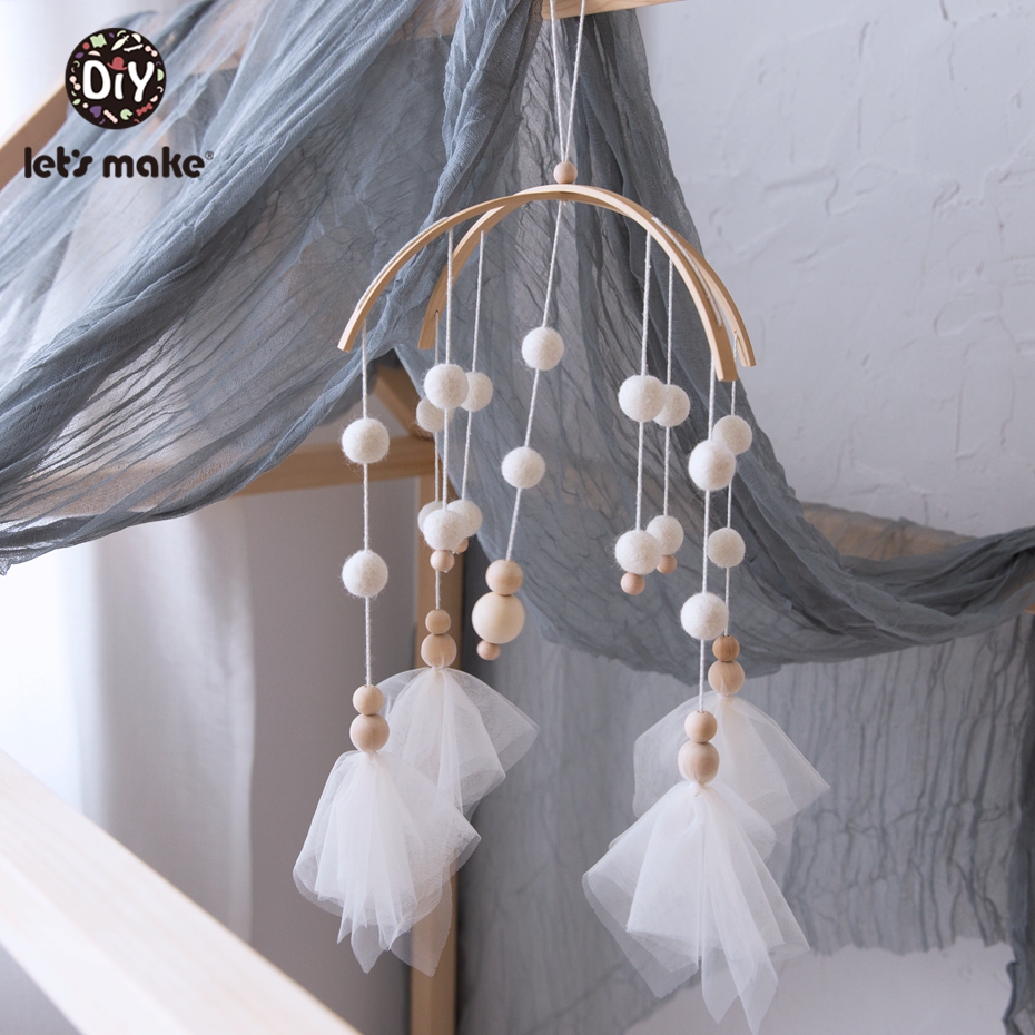 Let's Maken Houten Baby Bed Speelgoed Wieg Mobiele Baby Kamer Kinderwagen Muziek Baby Vilt Wol Bal Rammelaars Houten Bijtring speelgoed
