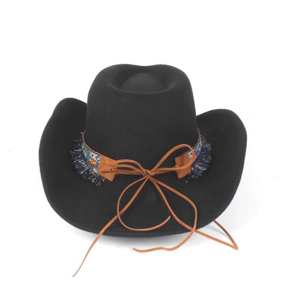 Kvinder uld hule vestlige cowboy hat bred skygge dame kvast outblack fedora sombrero hombre jazz cap