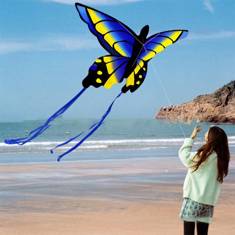 Drachen für kinder und erwachsene, ein wunderschöner, farbenfroher schmetterlingsdrachen für spiele und aktivitäten im freien, einleiner drachen mit flugzubehör