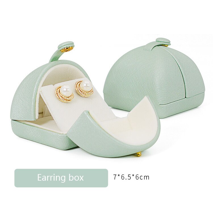 Tender Green Reticulated Pu Leather Double Open Jewelry Storage Box Proposal Ring Box Pearl Necklace Collection Box: Earring box