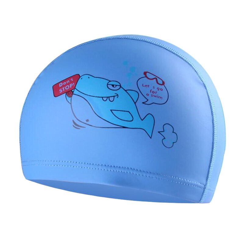 Tkanina PU Cute Cartoon zwierząt delfin dzieci dzieci czepek wodoodporny chronić uszy długie włosy chłopcy dziewczęta basen kąpielowy czapki kapelusz: Blue Shark (S)