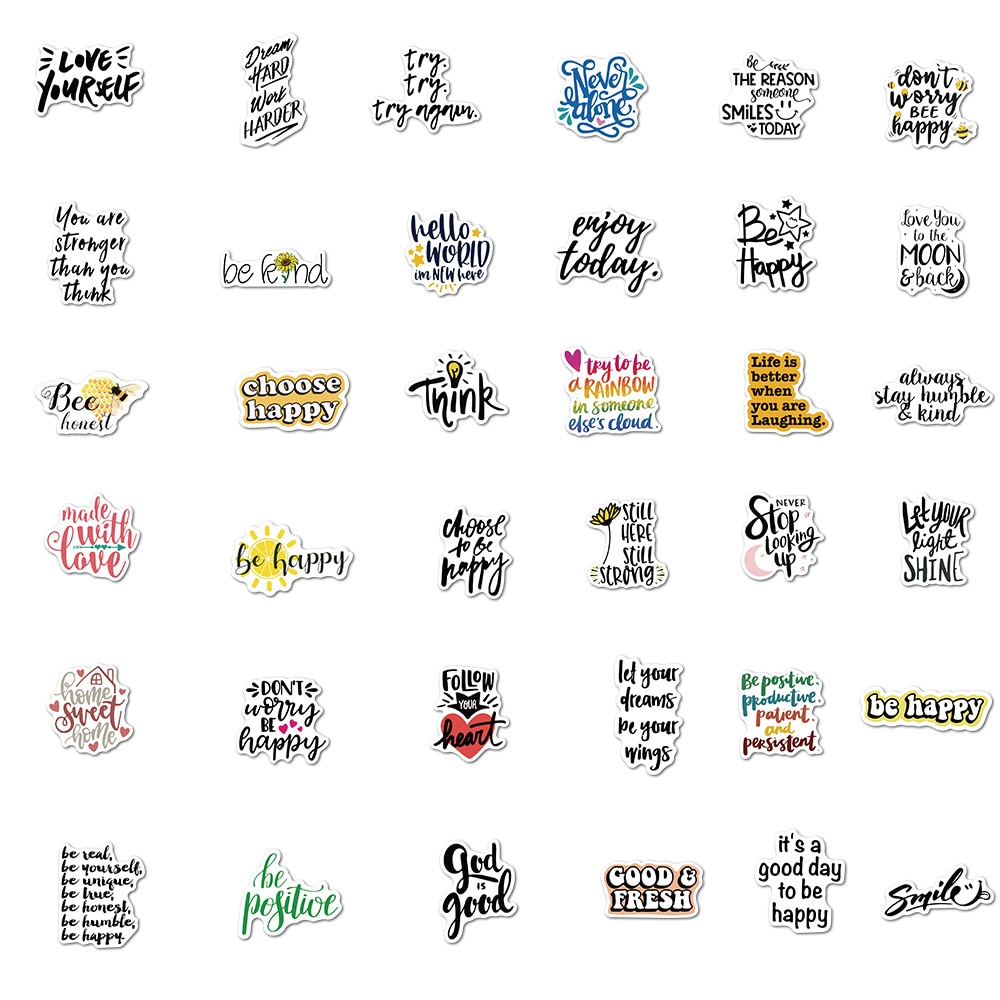 50 stk/sett inspirerende engelske fraser klistremerke vanntett for bagasje koffert laptop telefon motorsykkel styling graffiti klistremerke