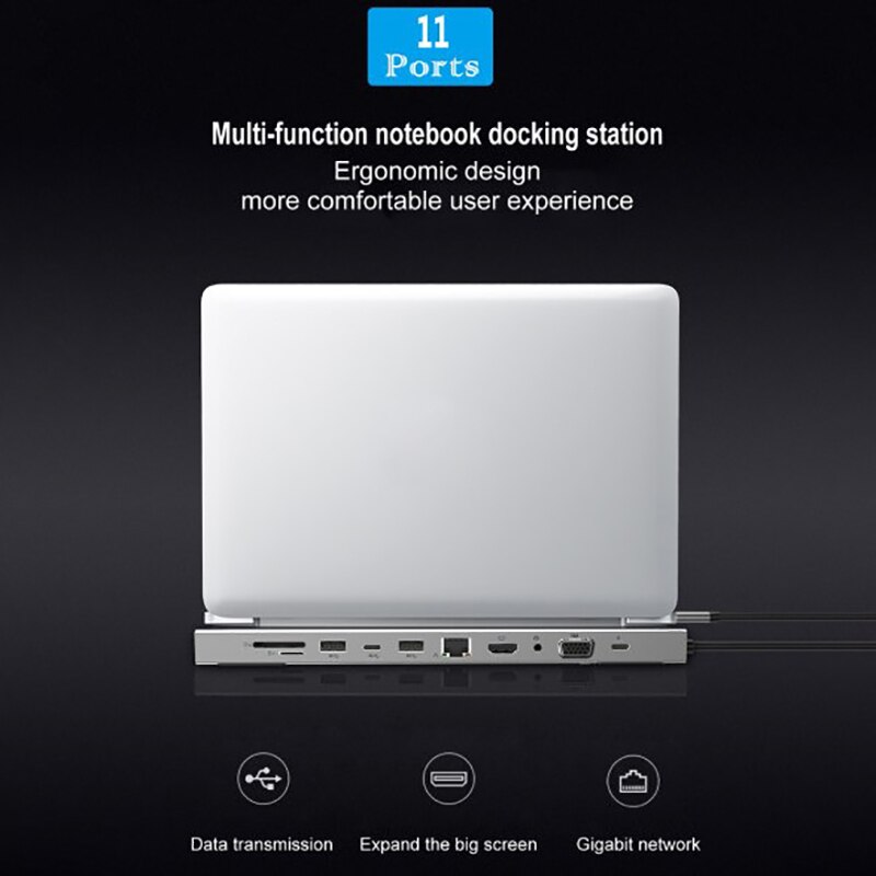 11 em 1 usb tipo c hub adaptador portátil docking station hdmi vga rj45 pd para hp superfície compatível para thunderbolt