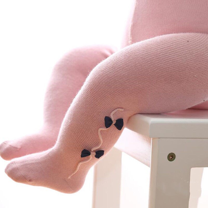 Bebis flickor småbarn barn bowknot strumpbyxor i ren bomull strumpor söta varma vinterstrumpbyxor: Rosa / M