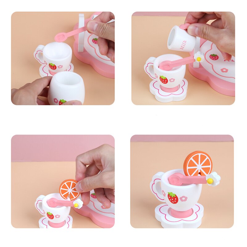 Simulation Wooden Kitchen Toy Tea Set Toy Puzzle Pretend Play House Toy Early Education Tableware For Girl