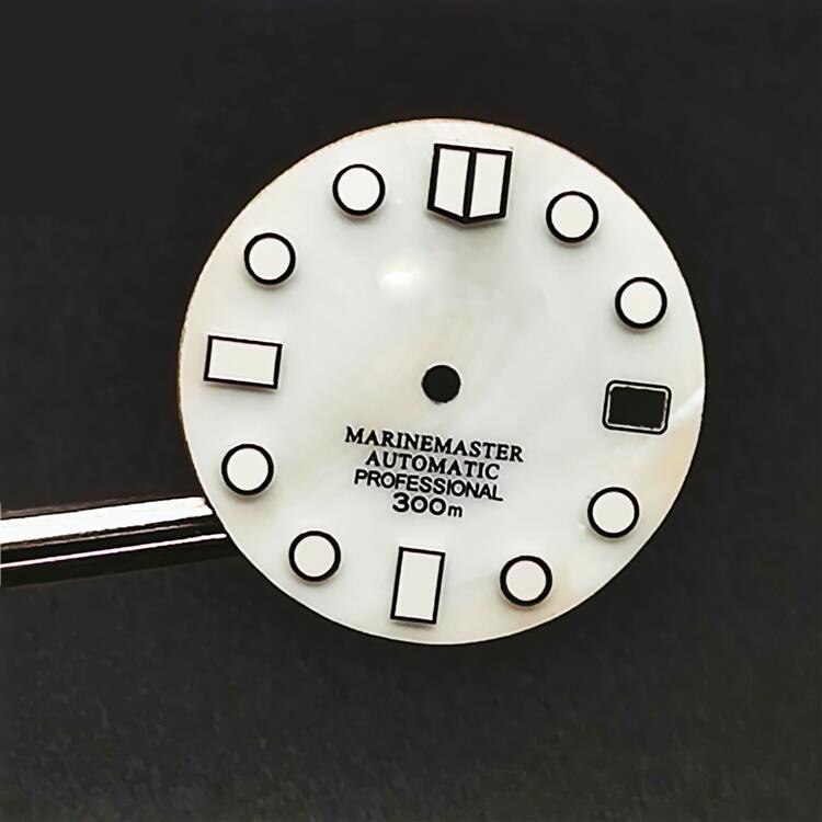 28.5mm NH35 Watch Dial Black Matte Abalone Modified Dial C3 Green Luminous Dial for NO.5 SKX007 NH35 NH36 Movement with S LOGO: 300 White